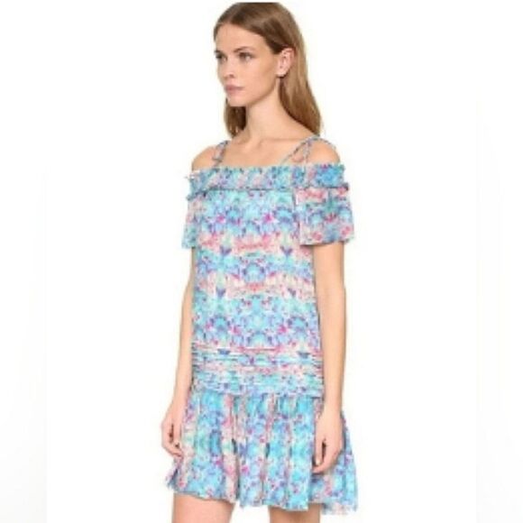 Anthropology Pepin Willa Multi Color Off The Shoulder Tye Dye Mini Dress Size 6 - Picture 1 of 10